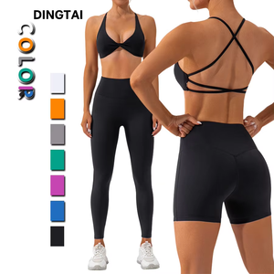 Manufacturer's Custom Logo Yoga Set for <b>Women</b> Active Wear Fitness Piece Sports Set <b>Flare</b> <b>Leggings</b> Match Spandex Material - Product Image 4