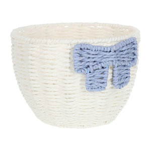 White <b>Seagrass</b> Wicker <b>Basket</b> With Blue Bow Handmade Decorative Storage Organizer For Kids Room And Gift Box - Product Image 2