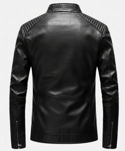 Chaqueta de Cuero Genuino Negra para Hombre, Corte Entallado, Estilo Motero, Cuello Alto, Cremallera, Prenda Exterior para Motocicleta, Estilo Vintage Suave, Invierno - Product Image 4