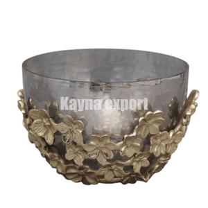 Bol de service en verre avec support en métal poli au design floral de luxe avec design fantaisie d'entreprise pour les occasions de fête - Product Image 1
