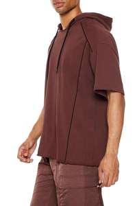 Sudadera con capucha de punto personalizada para hombre Sudaderas con capucha holgadas de manga corta con hombros caídos y de gran tamaño con serigrafía - Product Image 5