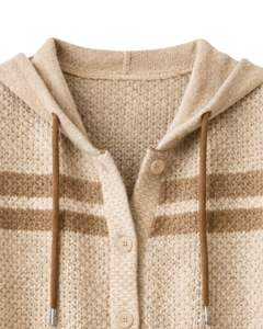 Gilet en tricot à capuche beige personnalisé, en laine acrylique, boutonné devant, sans manches, cardigan d'hiver avec poches, OEM - Product Image 5