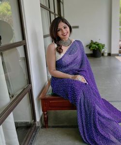 Bollywood Designer Saree Designer Mirror Work Flower Design Soft Silk <b>Fabric</b> Digital Print Maroon Color Sari with Blouse India Ethnic - Product Image 2