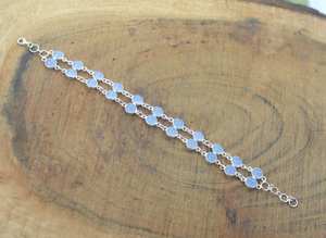 Blue Chalcedony 925 Sterling Silver 2 Line Gemstone Adjustable <b>Bracelet</b> Handmade Jewelry Gift For <b>Women</b> - Product Image 4