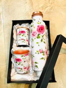 Peacock Print Copper Water <b>Bottle</b> With 2 Glass <b>Set</b> Available In Customize Gift Box Pack Indian Supplier - Product Image 4