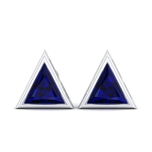 REYES, joyería personalizada, pendientes de tuerca de diamante de oro de 14 quilates, forma de triángulo, joyería de piedras preciosas de zafiro azul de 1,9 quilates - Product Image 5
