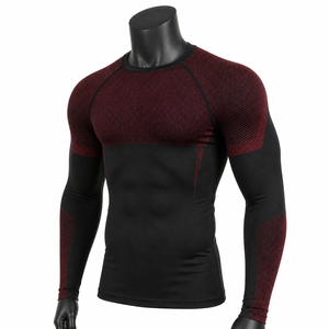 Camiseta de Compresión Personalizable para Hombre, Roja y Negra, Manga Larga, para Gimnasio, Fitness, Ropa Deportiva Ajustada, Venta al Por Mayor OEM - Product Image 3