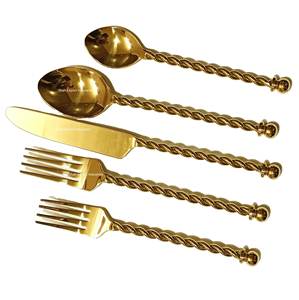 5 Pieces Metal <b>Flatware</b> <b>Set</b> With Wire Twisted Handle Mirror Polished for Wedding Party Hotel Dinnerware Cutlery <b>Set</b> - Product Image 4