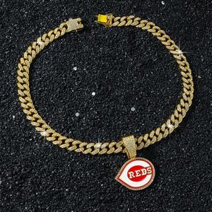 Pendentif de baseball unisexe personnalisé en argent 925 de haute qualité, style hip-hop sportif, avec moissanite et breloque en or 14 carats, thème Cincinnati Reds - Product Image 2