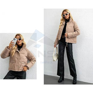 Chaqueta Corta Acolchada para Mujer, Abrigo Acolchado de Invierno con Cuello Alto, Ropa de Abrigo Cálida y Moderna, Color Caqui Oscuro - Product Image 3