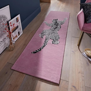 พรมลายเสือดาวทำมือจากขนสัตว์แท้ 100% พร้อมฐานไล่เฉดสีสดใสและแผ่นรองกันลื่นสำหรับพื้นบ้านที่มีสไตล์ - Product Image 3