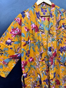 Kimono de algodón con estampado de pájaro amarillo, bata de dormir, batas de baño, ropa de playa, Kimono para mujer, regalo de Navidad - Product Image 3