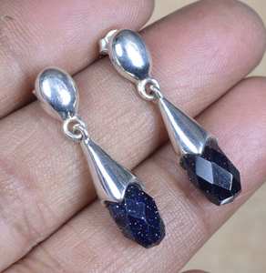 Pendientes de gota de tuerca de moda de plata de ley chapada en oro con piedra solar azul facetada para bodas y fiestas, regalo para ocasiones especiales - Product Image 1