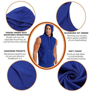 เสื้อแขนกุดมีฮู้ดสำหรับออกกำลังกายของผู้ชายเสื้อยืดเพาะกายแขนกุดมีฮู้ดสไตล์ระบายอากาศได้ดีราคาถูก - Product Image 5