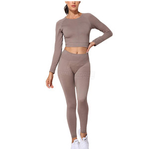 Conjunto de Yoga para Mujer, Cintura Elástica Personalizada, Tallas Grandes, Diseño Sólido con Logotipo Frontal, Secado Rápido, Transpirable, Alta Calidad, para Gimnasio y Fitness - Product Image 1