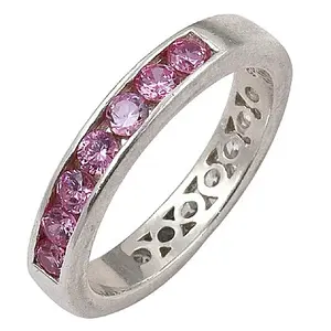 Bague en argent pour femme avec saphir rose, motif géométrique, bijoux fins avec pierre naturelle de coupe ovale, plaqué rhodium et certifié IGI - Product Image 1