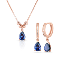 Nuevo Diseño, Juego de Collar y Aretes de Plata de Ley 925 Chapados en Oro con Piedra Natural Diaspore Corte Pera, Antialérgico, para Fiestas y Aniversarios