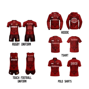 Tenues de rugby Maori rouge et noir respirantes en gros, ensembles 100% polyester, prix d'usine, design bicolore pour hommes, pas cher - Product Image 1