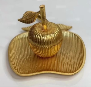 Plato en forma de manzana de aluminio con acabado dorado grande de la mejor calidad con tarro de miel extraíble para Rosh Hashanah Festival Holiday Judaica - Product Image 1
