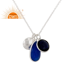 Blue Aventurine And Corundum Gemstone <b>Charm</b> Pendant Designer Sterling <b>Silver</b> Necklace Fine Jewellery Classic Collection - Product Image 3