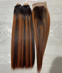 Extensions de cheveux de trame alignées par cuticule droite d'os de couleur bleue paquets de fermetures pour les femmes noires africaines-Cheveux humains de haute qualité - Product Image 2