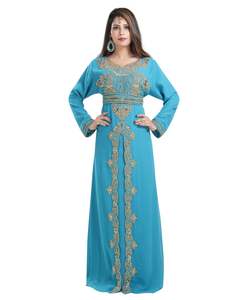 Georgette turquoise brodée zari travail caftans islamiques - Product Image 3