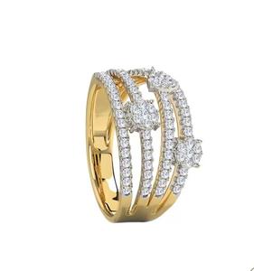 แหวนหมั้นทอง14K พร้อมสายรัด4แถวชุด Pav CVD เพชรสไตล์อาร์ตเดคโค-สำหรับงานแต่งงานหรืองานปาร์ตี้ - Product Image 4