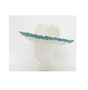 Vietnam High quality - Natural white straw hat with renewed brim in the shape of a flower Green - model HA303