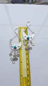 Boucles d'oreilles pendantes en argent sterling avec turquoise Kingman faites à la main, bijoux fantaisie bohèmes avec pierres précieuses, tendance pour mariage et soirée - Product Image 3