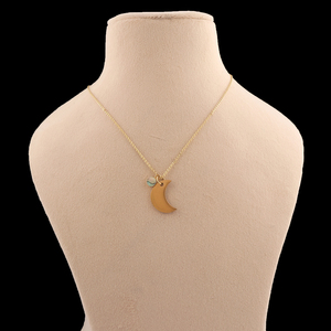 <b>Best</b> <b>Friend</b> Gift Celestial <b>Necklace</b> Plain Metal Half Moon with Tiny Abalone Shell Charm Pendant Gold Plated Cable Chain <b>Necklace</b> - Product Image 2