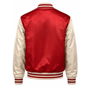 Veste universitaire rouge et crème pour homme avec motifs de patchs, col rabattu, simple boutonnage, style preppy, pour l'automne - Product Image 3