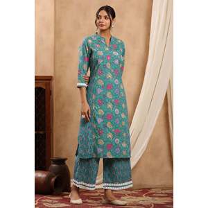 ชุดคุรตะผ้าฝ้ายลายดอกไม้ Faiza Bulbul Afreen พร้อมกางเกงปาลาซโซ่ สำหรับใส่ลำลอง - Product Image 1