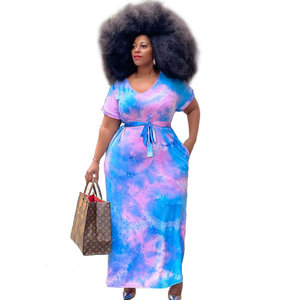 Robe décontractée grande taille pour femme, imprimée tie-dye, col rond, maxi, crochetée, zippée, drapée, respirante, naturelle, pour les loisirs, vente en gros - Product Image 3