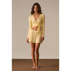 Cardigan en tissu doux et extensible pour femme ETHIQUET KREATI avec ceinture à nouer à la taille - Product Image 3