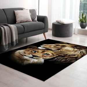 Alfombra de Pareja de Leones, Alfombra Estampada, Alfombra de Leones, Alfombra para Parejas, Alfombras de Animales, Alfombra Suave con Pelo Largo - Product Image 3