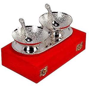 Ensemble de bol et de plateau de forme ronde plaqué argent artisanal ensemble de bols à fruits secs, Diwali, Noël, cadeaux de festival, ensemble - Product Image 4