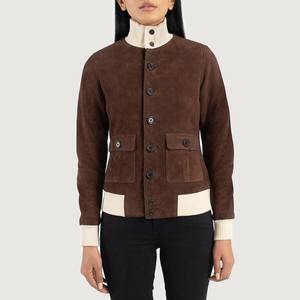 Blouson aviateur en daim moka vintage de haute qualité pour femmes avec fermeture éclair facile à porter avec une sensation de tissu doux - Product Image 1
