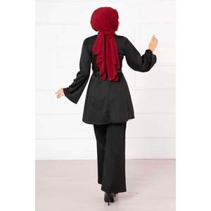 Ensemble short décontracté 2 pièces Mevlana détaillé noir tricot tissé haut et short coupe ample taille XS et XXS pour la saison d'automne - Product Image 3