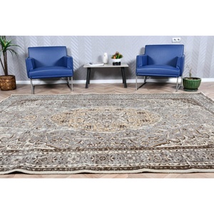 Alfombra Turca Extra Grande, Alfombra Vintage de 7x10.1 pies, Alfombra de Lana Gris - Product Image 1