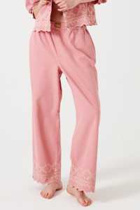 Ensemble coordonné décontracté pour femmes en tissu tissé 100% coton, hauts courts brodés et bas amples, couleur unie - Product Image 3