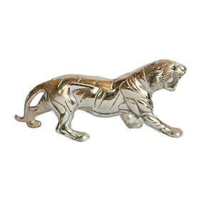 Sculpture de tigre minimaliste nickelé poli à la main tigre coulé décoratif moderne décor d'intérieur de maison pièce maîtresse de tigre en argent - Product Image 5