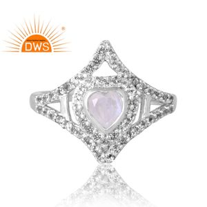 Anillo de piedras preciosas de topacio blanco y Luna arcoíris Natural Chapado en paladio de Plata de Ley 925 con diseño de textura, fabricante de joyería personalizada - Product Image 1