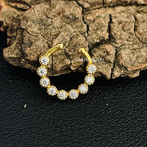 14K Solid Gold Natural Diamond Miligrain <b>Fake</b> Daith <b>Piercing</b> Fine Jewelry. - Product Image 2