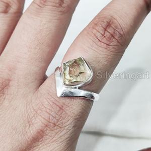 Rough <b>Stone</b> Jewelry Women's <b>Ring</b> Natural Raw Citrine Gemstone November Birthstone Crown V Band Jewelry 925 Sterling <b>Silver</b> <b>Ring</b> - Product Image 2