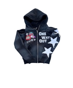 Cotton Custom Stitch Sewing Zip Embroidered Patch Screen Front Solid Mix Rhinestone Colour Full Rhinestones Oversized Hoodie - Product Image 2