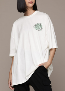 เสื้อยืดผู้หญิงผ้าฝ้าย100% เฮฟวี่เวทเสื้อคอกลมดีไซน์โอเวอร์ไซส์พิมพ์ลายไหล่ตก240 GSM สำหรับผู้ใหญ่ - Product Image 4