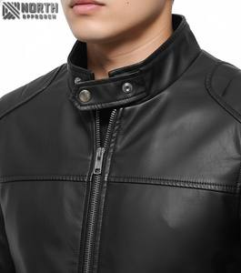 Veste de moto en cuir pour hommes, coupe-vent slim tendance, vente en gros personnalisée et décontractée pour bombardier de la saison d'hiver - Product Image 4