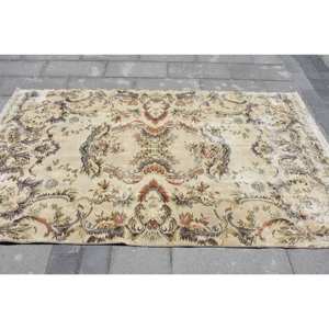 พรมขนสัตว์ตุรกีแบบทำด้วยมือสีเบจสีน้ำตาล4x8ฟุตคลาสสิกการออกแบบการเย็บปะติดปะต่อกันสำหรับห้องนั่งเล่นข้างเตียงหรือวัยรุ่น - Product Image 3