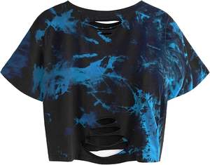 Femme Sun Moon Graphic Distressed Crop Top Oversized Short Sleeve Ripped Tee Shirt - Product Image 2