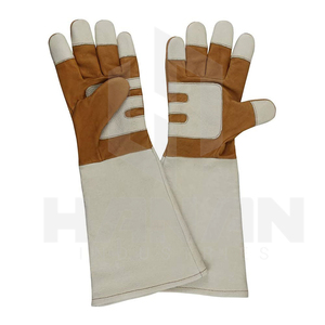 Guantes DE SEGURIDAD personalizados flexibles de cuero dividido MIG de cuero de vaca de grano superior, guantes de seguridad con forro de algodón reforzado para el pulgar de la palma - Product Image 2